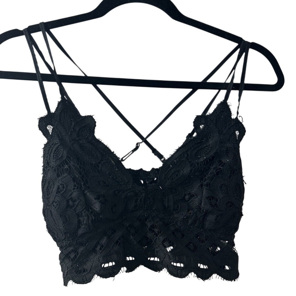 Anemone Floral Lace Bralette S Black Strappy Cage Back Boho Festival Coquette